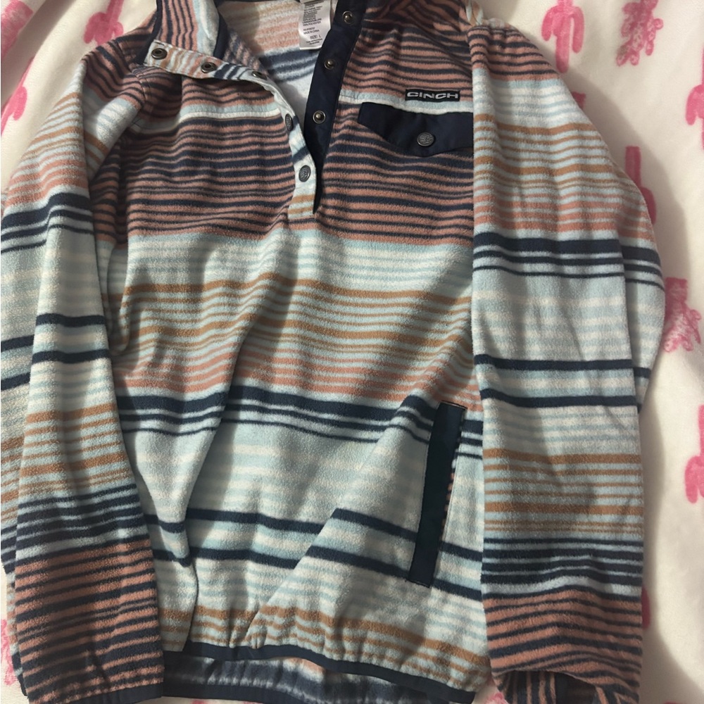 Cinch Multicolor Striped Pullover with Button Collar